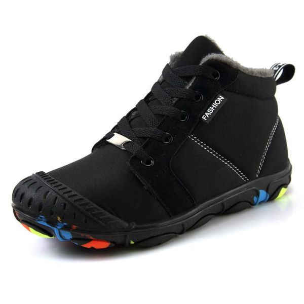 new winter kids boots for boys snow boot girls warm shoes rubber non-slip waterproof cloth plush children martin boots ankle, Black;grey